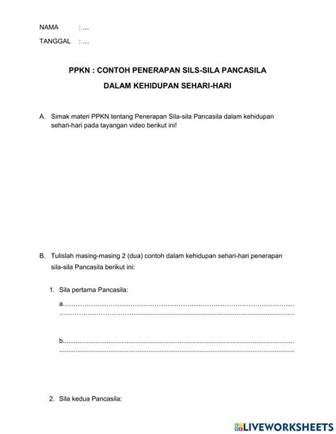 Ppkn Penerapan Sila Sila Pancasila Worksheet Live Worksheets