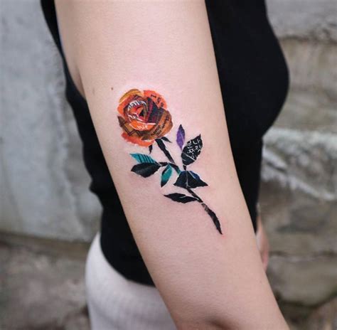 Paper Collage Orange Rose Tattoo