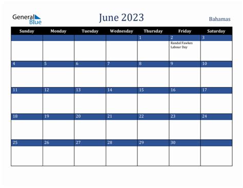 June 2023 Monthly Calendar With Bahamas Holidays