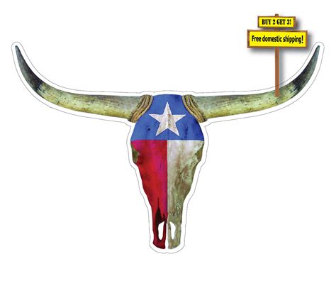 Texas Longhorn With Flag Superimposed On It Decalsticker Lone Star