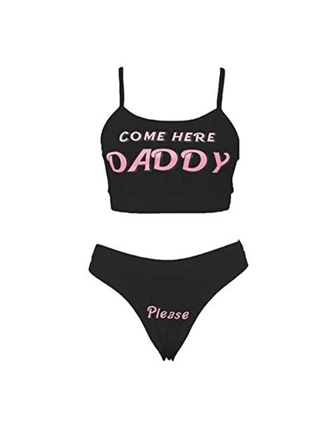 Buy Multitrust Sexy Women Come Here Daddy Please Print Strappy Lingerie Set 2pcs See Tank Tops