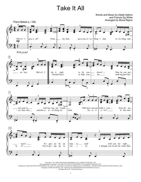 Take It All Sheet Music Adele Educational Piano