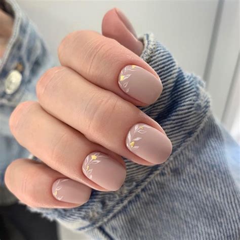 41 Best Spring Nails For 2022 White Leaf Cuff Nude Short Nails
