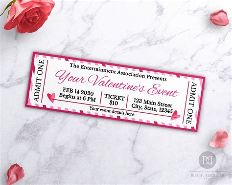 Valentines Day Event Ticket Template Printable Hearts Edit Online
