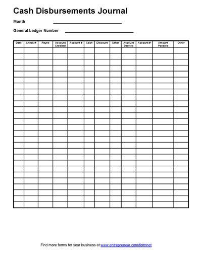 Free Cash Disbursement Journal