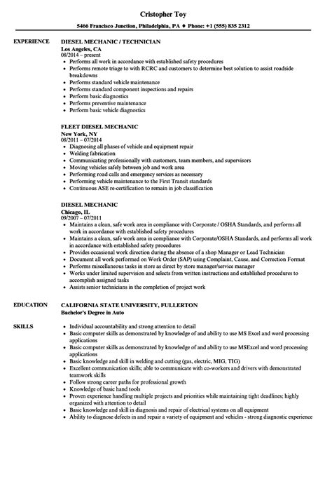 The purpose of any resume is to attract the attention of a recruiter to. Diesel Mechanic Resume Samples Examples - BEST RESUME EXAMPLES