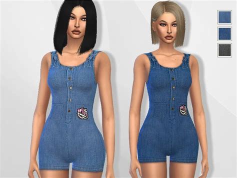 The Sims 4 Cute Denim Romper Denim Romper Sims 4 Clothing Rompers