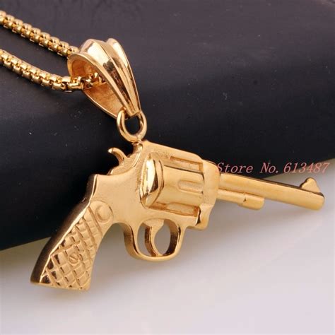New Coming Gold Army Charm Revolver Gun Pendant Empire Necklace Cuban