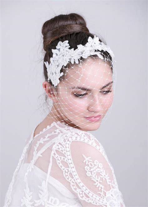 Bridal Ivory Birdcage Veil With Lace Wedding Veil Birdcage Headband