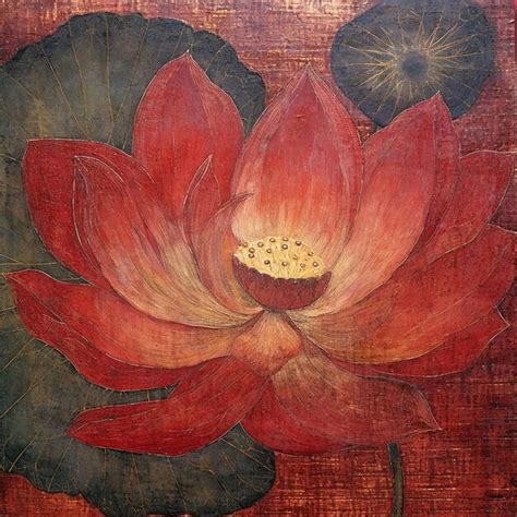 Premium Ai Image A Painting Of A Red Lotus Flower With A Yellow Center