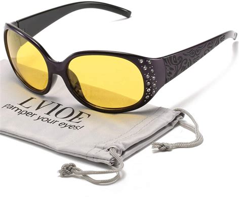 lvioe night vision driving glasses wrap around anti glare with polarized yellow lens for women
