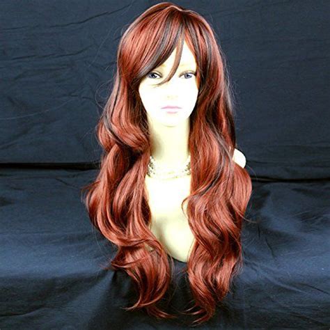 Long Wavy Dark Brown Mix Copper Red Ladies Wigs Skin Top Wiwigs Womens Wigs Red Wigs Hair Pieces