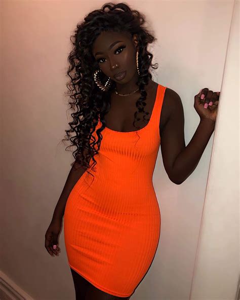 Beautiful Dark Skinned Women Gorgeous Black Girl Fashion Orange