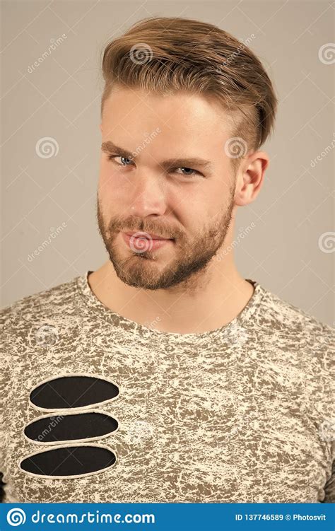 Male Beauty Concept Man Bearded Unshaven Guy In Stylish Shirt With