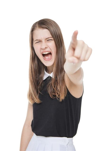 Angry Teenage Girl Screaming And Showing By Finger Stock Image Image