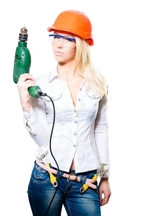 Attractive Female Wearing Hard Hat And Safety Stock Photo Image Of