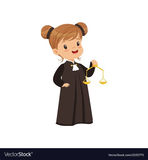 cute judge girl cartoon character holding golden vector image