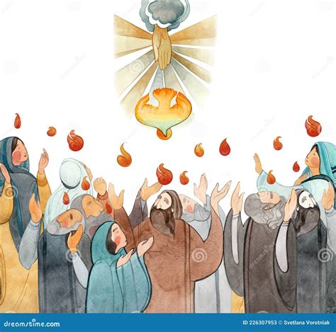 Watercolor Illustration Descent Of The Holy Spirit On The Apostles