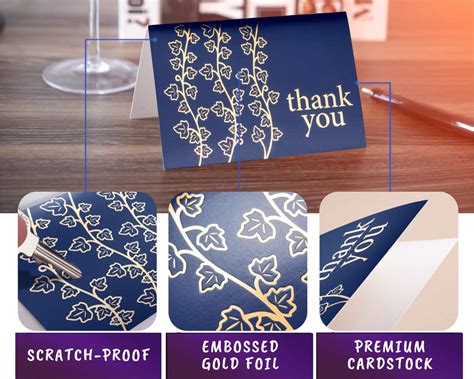 Layneria 100 Bulk Thank You Cards With Envelopes Navy Blue And Gold