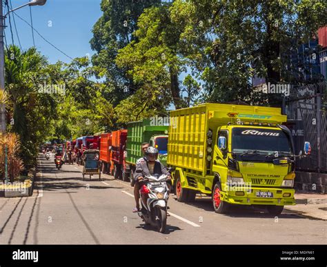 Ambon Indonesia February 18 2018 Colorful Trucks At Street Of