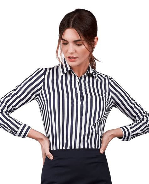 Loose Fit Navy White Bold Stripe Shirt Striped Shirt Navy And White