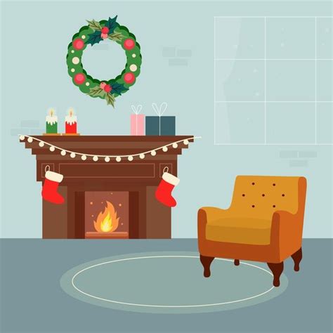 Christmas Fireplace Scene Concept In Han Free Vector Freepik