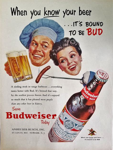 1953 Budweiser Beer Magazine Advertisement Budweiser Bud Beer