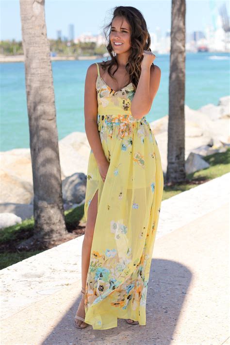 Yellow Floral Maxi Dress With Open Back Maxi Dresses Saved By The Dress