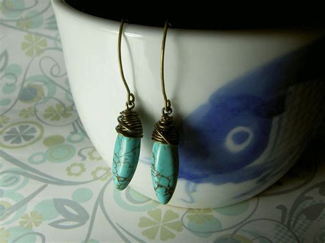 Half Price Whats Your Point Turquoise Brass Earrings Etsy Aqua