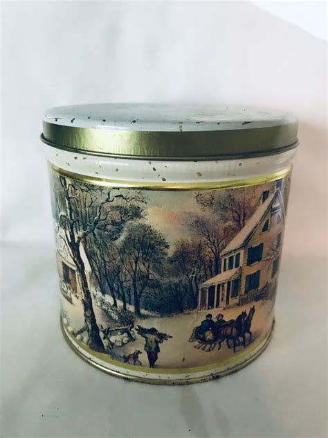 Vintage Currier And Ives Heritage Plantation Cookie Tin The Etsy