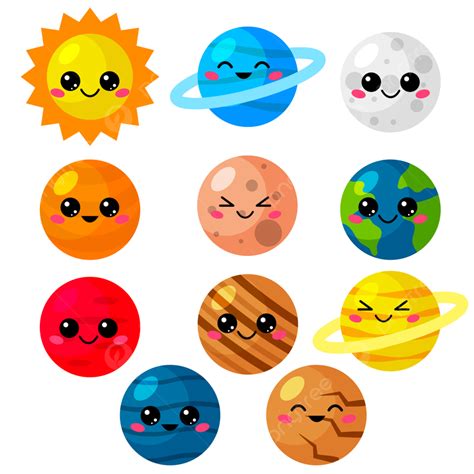 Sistema Solar De Dibujos Animados Planetas Lindos Con Caras Graciosas