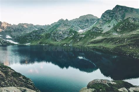 Turquoise Lake In Mountains Landscape Stock Image Image Of Camping