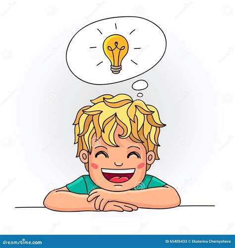 Smiling Boy With A Light Bulb Over His Head Stock Vector Illustration