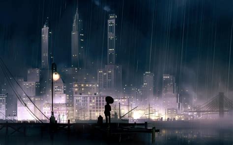 Rainy City Wallpaper Pemandangan Anime Wallpaper Anime Pemandangan Kota