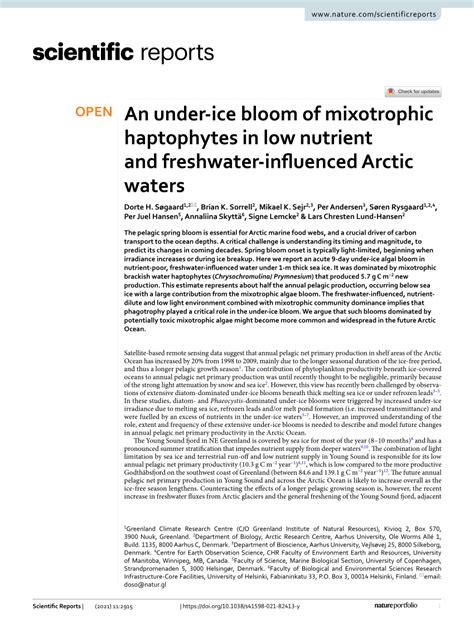 Pdf An Under Ice Bloom Of Mixotrophic Haptophytes In Low Nutrient And