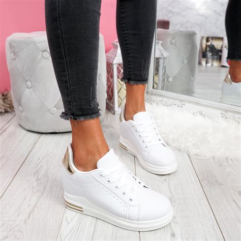 Womens Ladies Lace Up Wedge Trainers Heel Sneakers Shiny Party Women Shoes Ebay