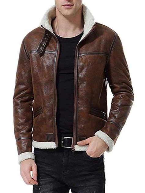 Men’s Vintage Distressed Brown Fur Leather Jacket Bay Perfect