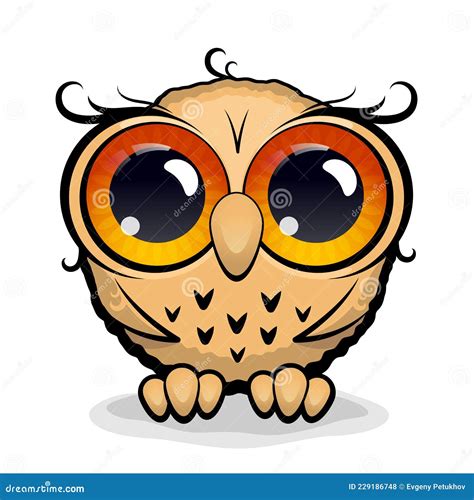 Cute Owl With Big Eyes On A White Background Cartoon Style Stock