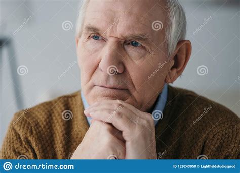 Senior Thoughtful Man Leaning On Hands Stock Photo Image Of Hands