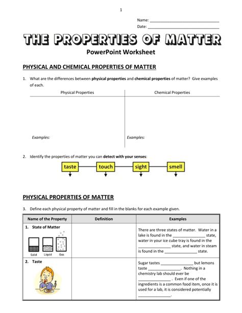 Physical Properties Of Matter Worksheet