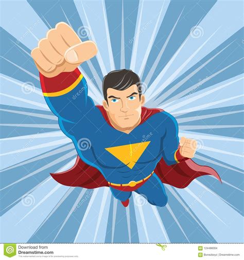 Flying Superhero With Red Cape And Fist Ready To Fight Stock Vector