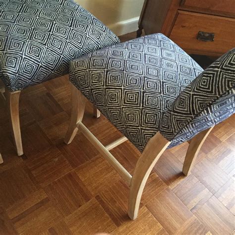 Falling into the blue collection. Light Wood Upholstered Blue Geometric Dining Chairs - Set ...