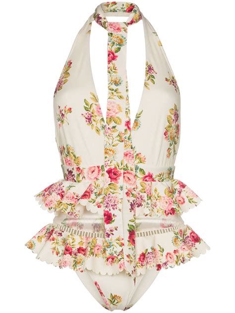 Zimmermann Honour Ruffled Floral Print Swimsuit About Icons