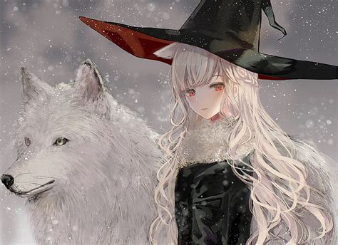 Anime Witch Girl Snow White Wolf Majestic White Hair Pretty Anime