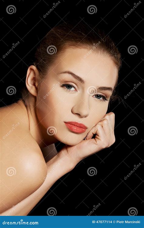 Sensual Portrait Of Nude Woman On Dark Background Stock Photo Image