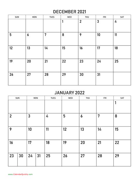 December 2021 And January 2022 Calendar Calendar Quickly