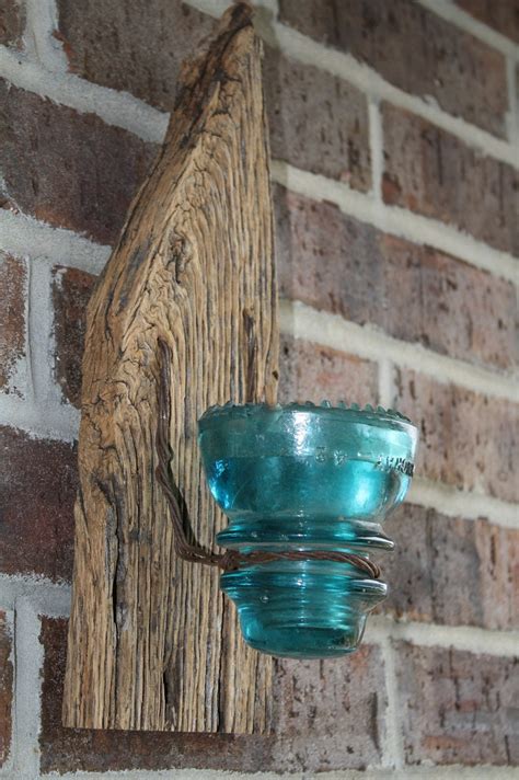 Barn Wood Recycled Candle Sconces With Large Blue Vintage