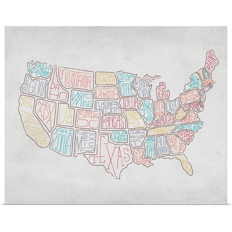 Homemade Map Of The United States Poster Art Print Map Home Decor 44
