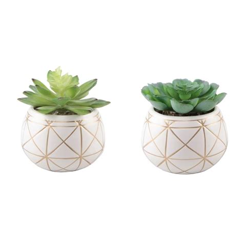 Dillons Food Stores 4 In Geo Gold Round Ceramic Succulent Planter