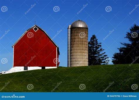 Old Vintage Red Barn And Silo Stock Photo Image Of Grass Agriculture